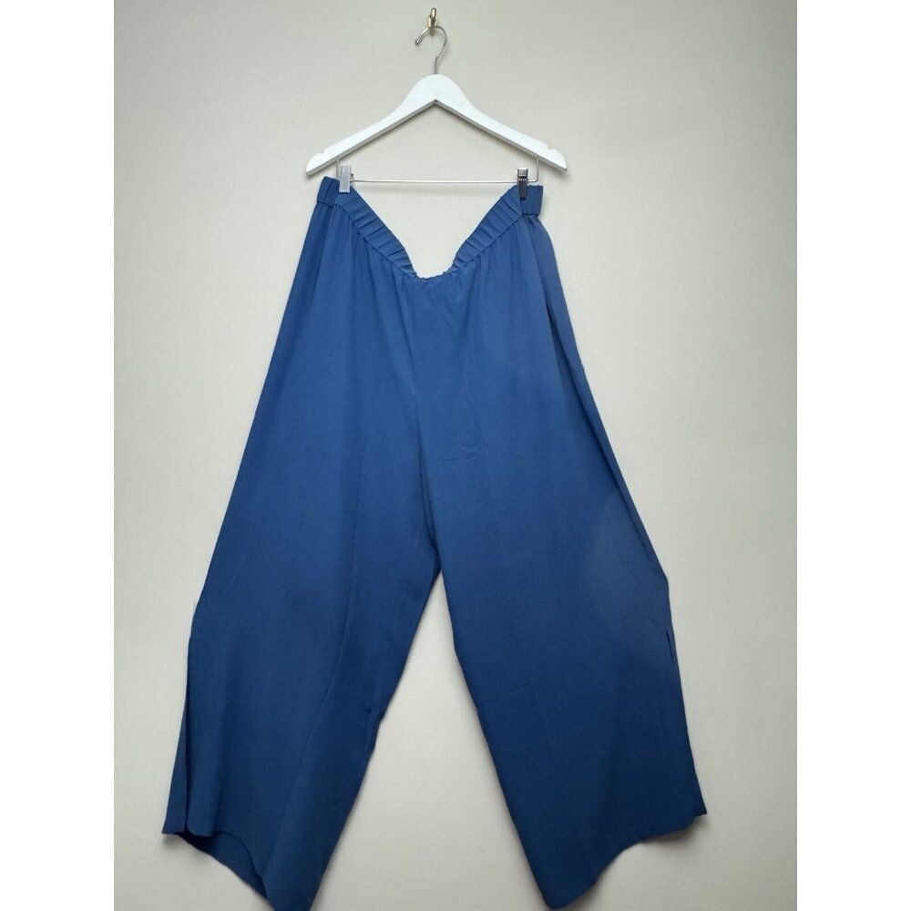 Womens Eileen Fisher Wide Leg Ankle Pants Plus Size 2X Silk Crepe Split Hem